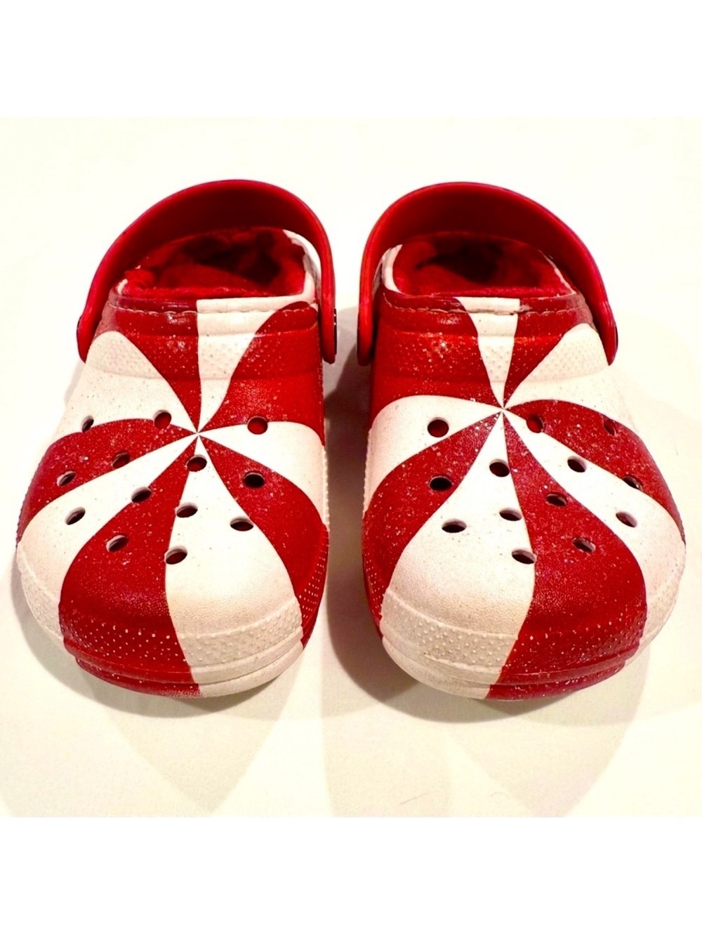 Crocs Kids Lined Holiday Clogs Girls 10 Candy Canes Glitter Peppermint Christmas